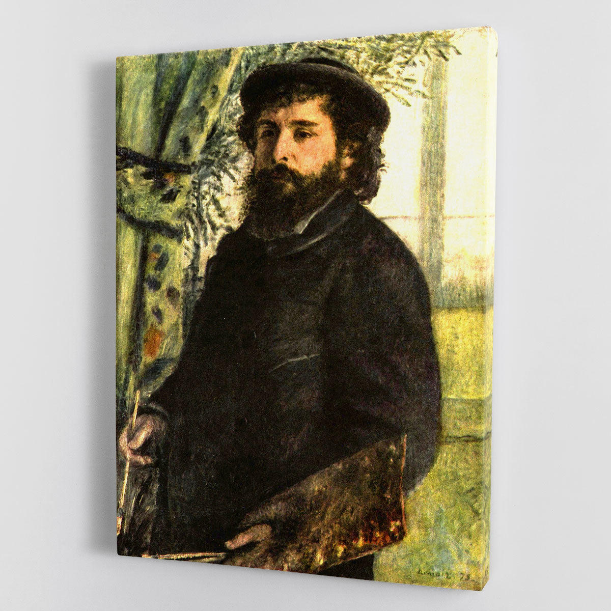 Canvas print or poster of Claude Monet's portrait by Renoir, showcasing vibrant colors and intricate details.